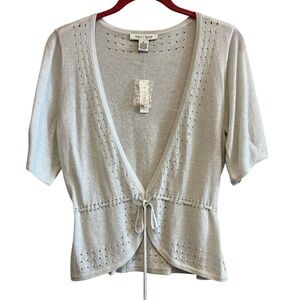 White House Black Market Light shimmery Gray Tie-Front Cardigan